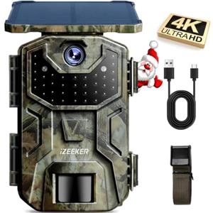 iZEEKER Fototrappola Solare 4K 30fps 48MP, Fototrappola Infrarossi con LED 850nm Batteria da 2600 mAh Impermeabile IP66, Senza Wi-Fi, Schermo LCD da 2,0" per la Sorveglianza della Fauna Selvatica