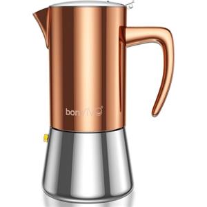 bonVIVO Caffettiera per caffè espresso a induzion- 6 tazze (300 ml) - Moka Induzione Professionale per Ogni Fornello e Piano di Cottura - Rame