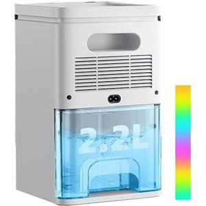 CoamoTrail Deumidificatore Casa Elettrico Anti Muffa 2200ml Portatile - Ultra Silenzioso, Timer 2-12h, Spegnimento Automatico | LED 7 Colori | Per Bagno, Camera, Armadio (Bianco Plus)