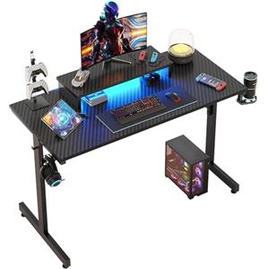 Bestier Scrivania da Gioco LED per PC con Supporto per Monitor, Tavolo Stabile per Computer con Portabicchieri e Gancio per Cuffie, 106 cm (Nero)