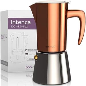 bonVIVO Caffettiera Induzione 2 Tazze (100 ml) - Moka in Acciaio Inox Compatibile con Tutti i Fornelli (Induzione, Gas, Ceramica) - Design Elegante Rame - Macchina Espresso Professionale per Casa
