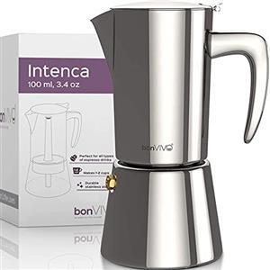 bonVIVO Caffettiera Induzione 2 Tazze (100 ml) - Moka in Acciaio Inox Compatibile con Tutti i Fornelli (Induzione, Gas, Ceramica) - Design Elegante Argento - Macchina Espresso Professionale per Casa
