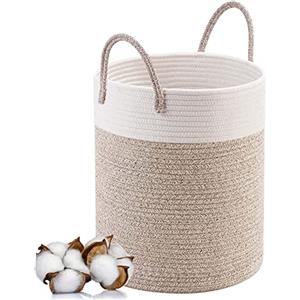 anshuke Cesto Portabiancheria Pieghevole con Manico Intrecciato Ceste Vimini Grandi Cestino Fatto a Mano in Corda di Cotone per Biancheria per Libri, Giocattoli, Coperte(46 x 38 cm)