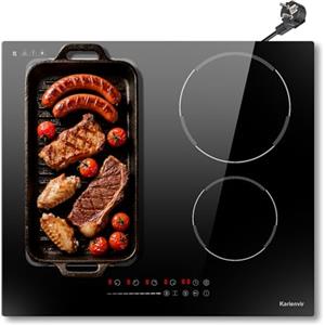 Karienvir Piano induzione 4 fuochi 60 cm, piano cottura a induzione con spina 220 V, Piano cottura a induzione Flexible Zone, blocco di sicurezza, pausa, timer da 99 min, boost, 3500 W