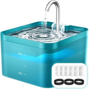 PawPoll Fontana per gatti, filtro ai carboni attivi mantiene l'acqua pulita, design del rubinetto, anti sputtering, adatto per tutti i tipi di gatto (Verde-2.2L-6 Filtro + 3 Spugna)