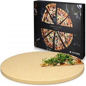 Navaris Pietra Refrattaria per Pizza XL e Ricettario - Cuocere nel Forno di Casa Pane Pizze - Teglia Tonda Ø30,5 cm Cordierite - Cottura Fino a 800°