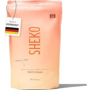 SHEKO Collagene Idrolizzato Premium 450g + Shaker - Natural Bioactive Collagen Powder - Peptidi di tipo 1, 2, 3 - Collagene in polvere - Qualità purissima - Solubilità ottimale - Proteine in polvere