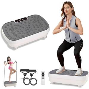 YuanDiann Pedana Vibrante Dimagrante Casa Dispositivi Vibranti con 3 Modalità Fitness Silenzioso Vibration Plate con 2 Fasce di Resistenza e Display LED Carico di 150 kg Grigio