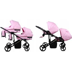 BabyLux® Bambini Passeggino per gemelli Completo Set 2 in 1 - Duo | Light Pink - incl. Navicella, Canna - Carrozzina Neonati Sistema Combinato - Borsa fasciatoio, Copertura antipioggia, Zanzariera