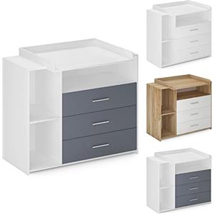 Infantastic® Fasciatoio Neonato con Cassettiera - 3 Cassetti, 3 Scomparti Aperti, 113x70x101, MDF, Bianco/Grigio - Arredamento, Mobile Cameretta da Bambini, Armadio Neonato, Organizzatore per Bebè