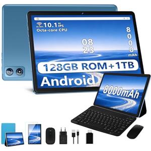 Dghrti Tablet 10 Pollici Android, 8-core 2.0GHz, 22GB RAM+128GB ROM/TF 1TB, UFS 2.1 Flash, 8000mAh, 8+5MP, Bluetooth 5.0, WiFi 5G, Corpo in Metallo, Widevine L1, Tablet con Tastiera e Mouse, Azzurro