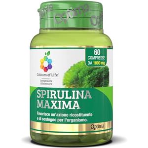 Colours of Life Spirulina Maxima - Integratore di Spirulina - Azione Ricostituente e di Sostegno per l'Organismo - Vegano e Senza Glutine, 60 Compresse