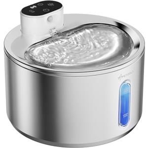 APD APETDOLA Fontana per Gatti Senza Fili con Rilevatore di Movimento, APETDOLA 4L Fontanella in Acciaio Inossidabile Cordless con Batteria 5000 mAh, Fontana Ultra Silenziosa per Gatti FS40pro (Bianco, 5 filtri)