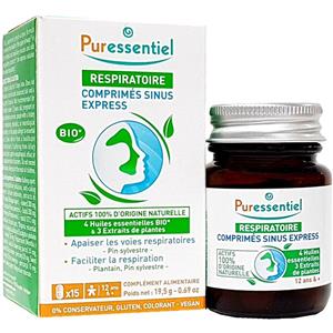 Puressentiel Compresse Sinus Express - 15 Compresse con Oli Essenziali e Estratti Vegetali per il Benessere delle Vie Respiratorie