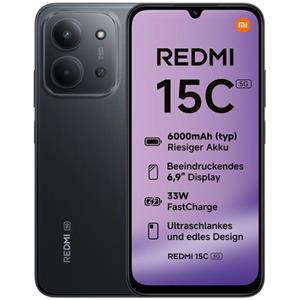 XIAOMI - Redmi 15C 5G 128GB 4GB Ram Display 6.9 Main Camera 50MP f / 1.8 Dual nanoSim USB Type-C Dimensity 6300 6000mAh Minight Black