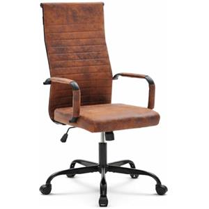 BAKAJI Sedia da Ufficio Ergonomica in Ecopelle con Schienale Alto e Supporto Lombare, Poltrona Girevole con Altezza Regolabile e Base Cromata