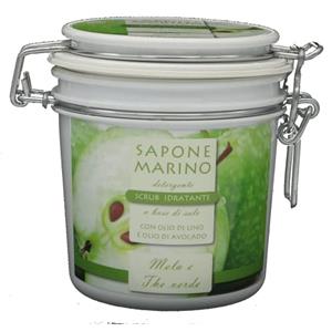 SAPONE MARINO Sapone di sapone di mela e tè verde detergente esfoliante idratante a base di oli vegetali e sale, scrub naturale al 100%, 350ml