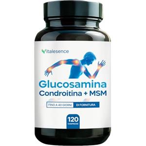 Vitalesence Integratore Glucosamina,Condroitina e MSM |Con Vitamina C,Collagene,Acido Ialuronico |Supporto Articolazioni,Cartilagini e Ossa|120 Compresse |+1 Mese Fornitura|Made in Italy-Senza Glutine e Lattosio