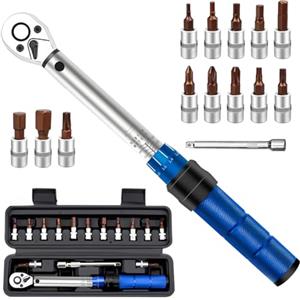 MFUSUL 15 Pezzi Chiave Dinamometrica 1/4, Precisione ±3%, 2-24 Nm Chiave Dinamometrica Bici, Dinamometrica Set con Punte e Asta di 100mm Prolunga, per Bicicletta, Moto