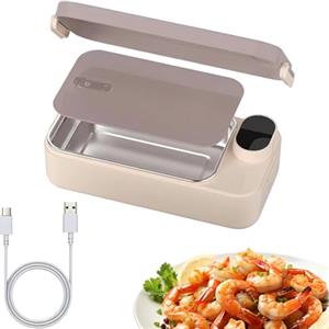YRTUOP Scaldavivande Elettrico Portatile, Lunch Box Ricaricabile E Compatto Porta Pranzo In Acciaio Inōx Contenitore Per Il Pranzo Portavivande Termico Per Auto Ufficio E Casa, 26x12x7cm