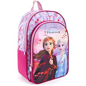 PERLETTI Zainetto Bambina Colorato Principesse Anna Elsa - Disney Frozen 2 con Pratica Tasca Frontale per Asilo - Cartella Scuola Materna Elementare Rosa e Lilla - 36x25x12 cm