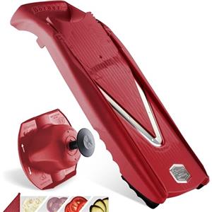 Börner Affettaverdure V5 (Set Base) - Mandolina per Fette in 4 Spessori - Affettatrice con Lama a V in Acciaio Inox - Mandolina Regolabile per Verdure & Frutta - Colore: Rosso