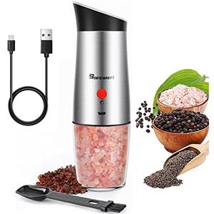Sjpzwcrl Macina Sale e Pepe Elettrico: - Macinino Pepe Nero in Grani Macinapepe Spezie Macinato Sale Grosso Peperoncino Ricaricabile Rugosità Regolabile con Luce LED Senza Fili, 1 Pezzi