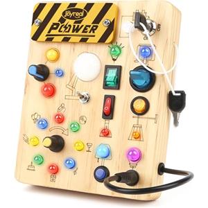 Joyreal Montessori Busy Board, Pannello Sensoriale Bambini Montessori in Legno con 19 LED, Giochi Educativi Regalo Bimbo 1 2 3 Anni, Tavolo Multiattivita Bambini