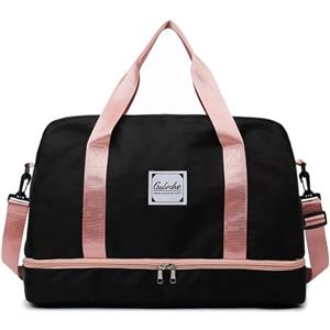 Vllcsla Borsa Sportiva 38.4L Donna, con Scomparto Scarpe & Tasca Bagnata, Borsone Weekend Duffel Donna, Borsa da Viaggio Grande Capacità Bagaglio a Mano, Borsone Palestra Fine Settimana (Nero)