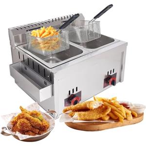 IEDZBEQ Friggitrice a gas da 20 l professionale doppia friggitrice a gas grande capacità multifunzione in acciaio inox facile da pulire per uso domestico e commerciale