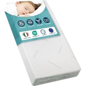 GHIOCUSCINI | Baby Materasso Lettino Certificato EN16890:2017 + A1:2021, 60 x 120 Alto 11 cm ANTIACARO, OEKO-TEX®, CertiPUR™, Traspirante, Antimicrobico e Antibatterico, Made in Italy