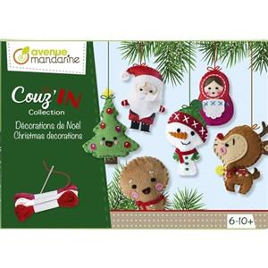 Avenue Mandarine KC062C - Scatola creativa Mini Couz'in che include 6 personaggi di Natale da cucire 10x3x6 cm, un ago e 3 gomitoli di filo (istruzioni inclusi)