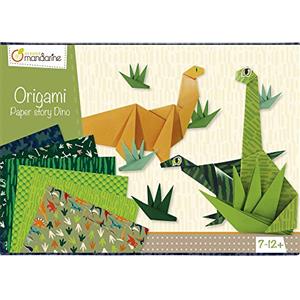 Avenue Mandarine - Ref KC040C - Origami 'Paper Story' Dinosaur Activity Box - Contiene 20 fogli, 15 x 15 cm, motivi stampati, foglio di adesivi incluso, adatto per bambini dai 7 ai 12+ anni
