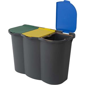 B&F Pattumiera Differenziata Unica 80LT con 3 Scomparti e Coperchi - 74×35×55 CM