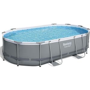Bestway Piscina Power Steel Ovale Grigio 488x305x107 cm - Struttura Resistente in PVC e Telaio Antiruggine