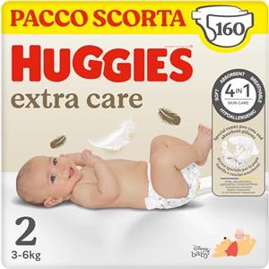 Huggies Extra Care Bebe, Pannolini Taglia 2 (3-6Kg), Ultra assorbente, Pacco Scorta, 160 Pz