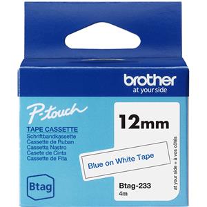 Brother Btag-233 Nastro Originale per Etichettatrici - Blu su Bianco, Ampiezza 12 mm, Lunghezza 4 m