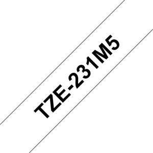 Brother TZe-231M5 Nastro per Etichettatrice Laminato Nero su Bianco, 12 mm x 8 m, Confezione da 5