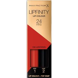 Max Factor Lipfinity Lip Colour Rossetto a Lunga Durata 2 in 1 con Finish Lucido, Rossetto Liquido e Balsamo Idratante per Labbra Morbide e Lucenti - 130 Luscious, 2,3 ml + 1,9 g