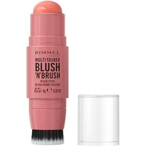 Rimmel London Multi-Tasker Blush'N'Brush Stick, colore modulabile, resistente all'acqua, pennello integrato, scorre facilmente, 8g, 100 COTTON CANDY