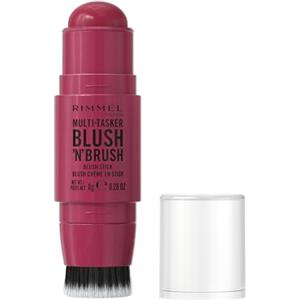 Rimmel London Multi-Tasker Blush'N'Brush Stick, colore modulabile, resistente all'acqua, pennello integrato, scorre facilmente, 8g, 200 FUSHIA GLAM