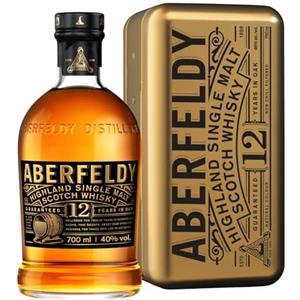 Aberfeldy 12 Year Old Single Malt Scotch Whisky in confenzione in latta regalo a forma di lingotto d'oro, Vol. 40%, 70 cl / 700 ml, Pregiato whisky invecchiato in quattro tipologie di botti