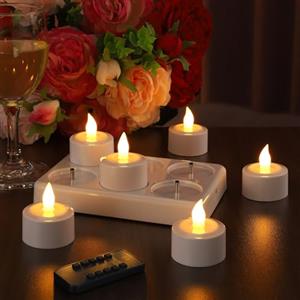 EXTSUD Set di 6 Candele Riscaldatore LED Ricaricabile Candela LED Fiamma Tremolante con Stazione di Ricarica e Telecomando, Decorazione per Natale Compleanno Matrimonio Cena Ristorante Hotel