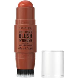 Rimmel London Multi-Tasker Blush'N'Brush Stick, colore modulabile, resistente all'acqua, pennello integrato, scorre facilmente, 8g, 300 NEARLY SUEDE