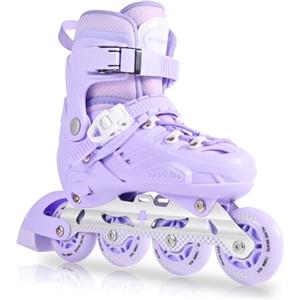 MGYZM Pattini in Linea per Bambini per Ragazze, Misura Regolabile, Stabile Telaio in Alluminio e Scarpa Resistente agli urti | Pattini a Rotelle per Interni ed Esterni, Viola (L)