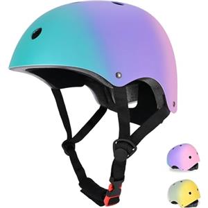 PIPIZHU Casco per bambini regolabile, casco da bicicletta per bambini resistente agli urti e agli impatti, 11 prese d'aria, imbottitura in schiuma (verde, viola e rosa., S (51-55 cm))