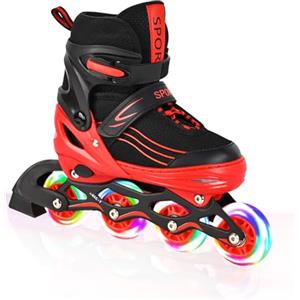 MGYZM Pattini in linea per bambini, regolabili, per bambini, adulti, ragazze e ragazzi, pattini in linea, per interni ed esterni, viola (Rosso, Medium(34-37 EU))