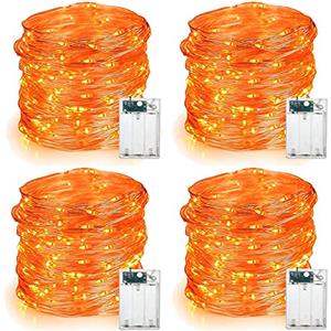 BrizLabs Decorazioni Autunnali Arancia BrizLabs 4 Pezzi 60 LED Halloween Stringa Luci LED a Batteria Interno Ghirlanda Catena Luminosa Rame filo Lucine LED Decorative per Ringraziamento Feste Natale Matrimonio