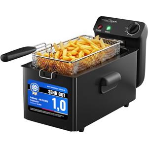 Profi Cook Friggitrice ProfiCook con grasso | 130-190 °C | Friggitrice con olio | 2000 W | 3 l | Coperchio antispruzzo | Friggitrice con zona fredda | Completamente smontabile | PC FR 1325 nero