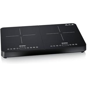 Severin Piastra a Induzione Doppia, Fornello Elettrico Portatile 3400W, 2 Zone di Cottura, Superficie Opaca Antigraffio, 10 Livelli di Potenza, 60-240°C, Touch Display, Timer, Nero, DK 1028